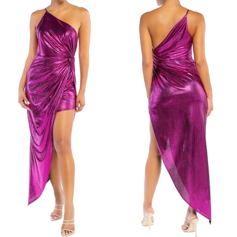 💘Sexy Party Metallic Fuchsia Asymmetrical Dress